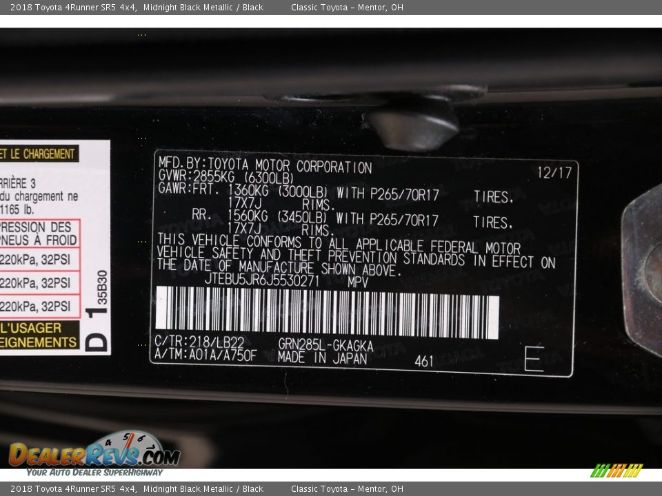 2018 Toyota 4Runner SR5 4x4 Midnight Black Metallic / Black Photo #25
