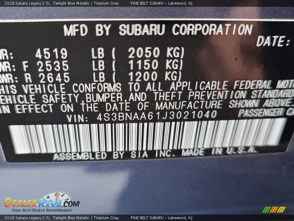 2018 Subaru Legacy 2.5i Twilight Blue Metallic / Titanium Gray Photo #34