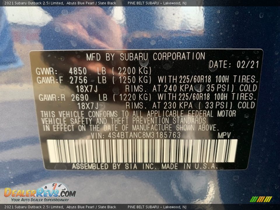 2021 Subaru Outback 2.5i Limited Abyss Blue Pearl / Slate Black Photo #14