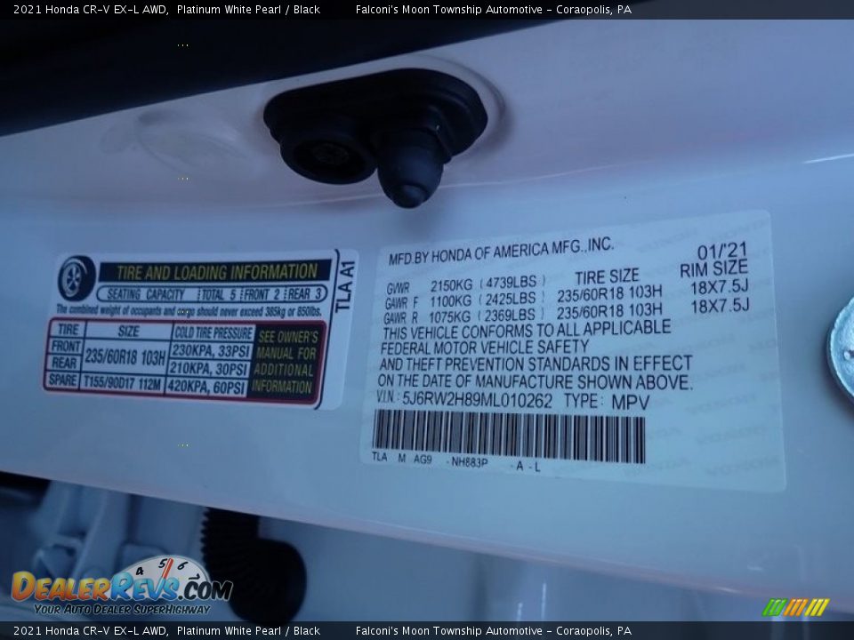 2021 Honda CR-V EX-L AWD Platinum White Pearl / Black Photo #11