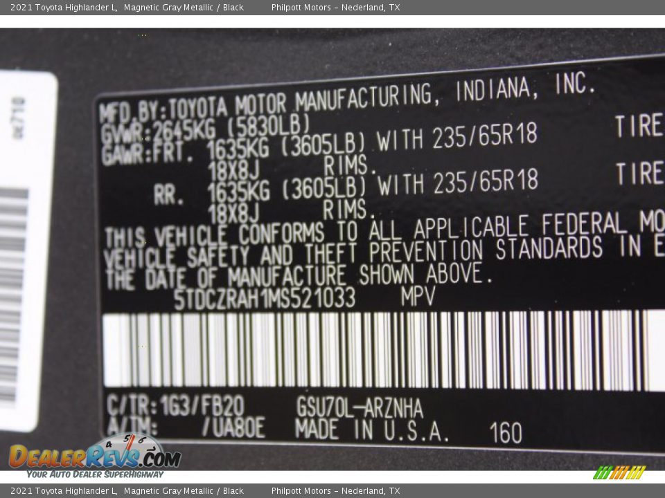 2021 Toyota Highlander L Magnetic Gray Metallic / Black Photo #24