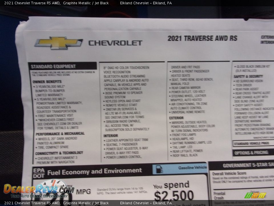 2021 Chevrolet Traverse RS AWD Graphite Metallic / Jet Black Photo #35