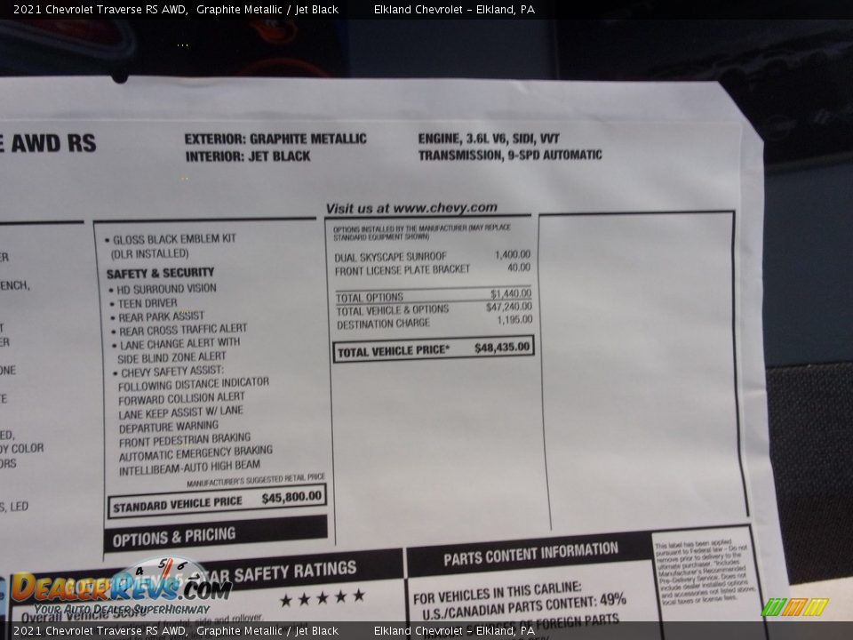 2021 Chevrolet Traverse RS AWD Graphite Metallic / Jet Black Photo #36