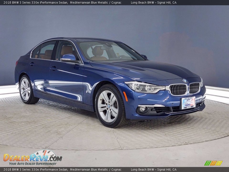 2018 BMW 3 Series 330e iPerformance Sedan Mediterranean Blue Metallic / Cognac Photo #1