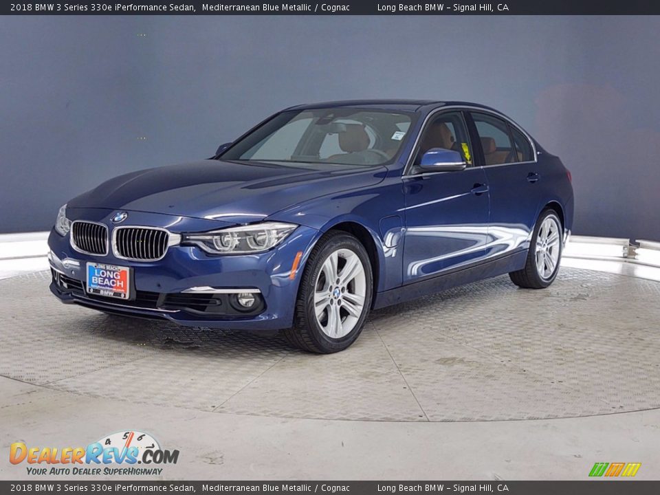 2018 BMW 3 Series 330e iPerformance Sedan Mediterranean Blue Metallic / Cognac Photo #3