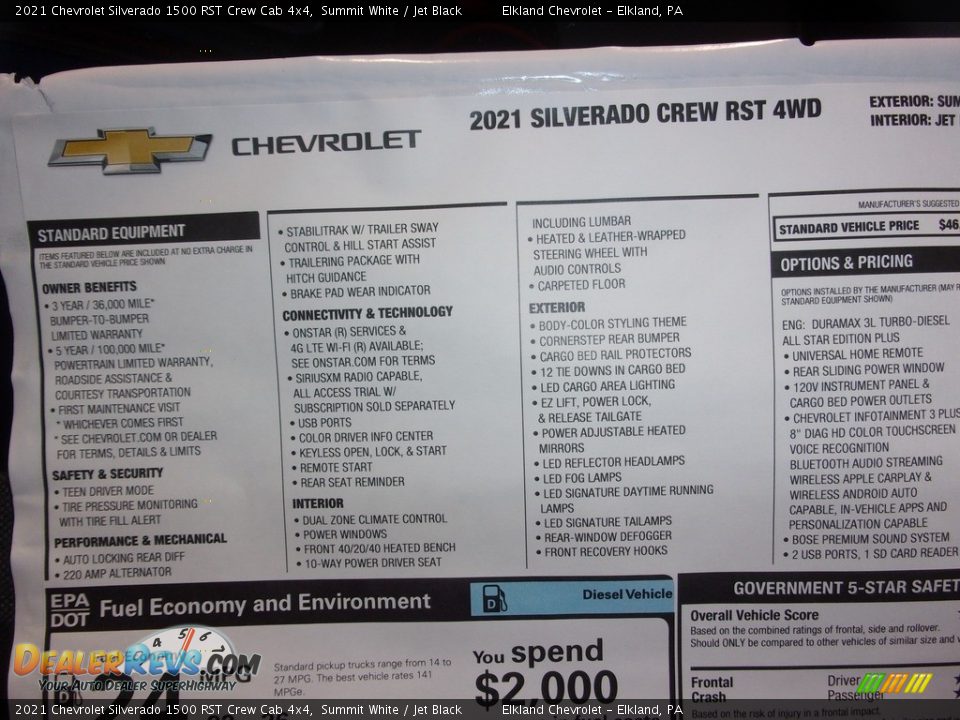 2021 Chevrolet Silverado 1500 RST Crew Cab 4x4 Window Sticker Photo #35
