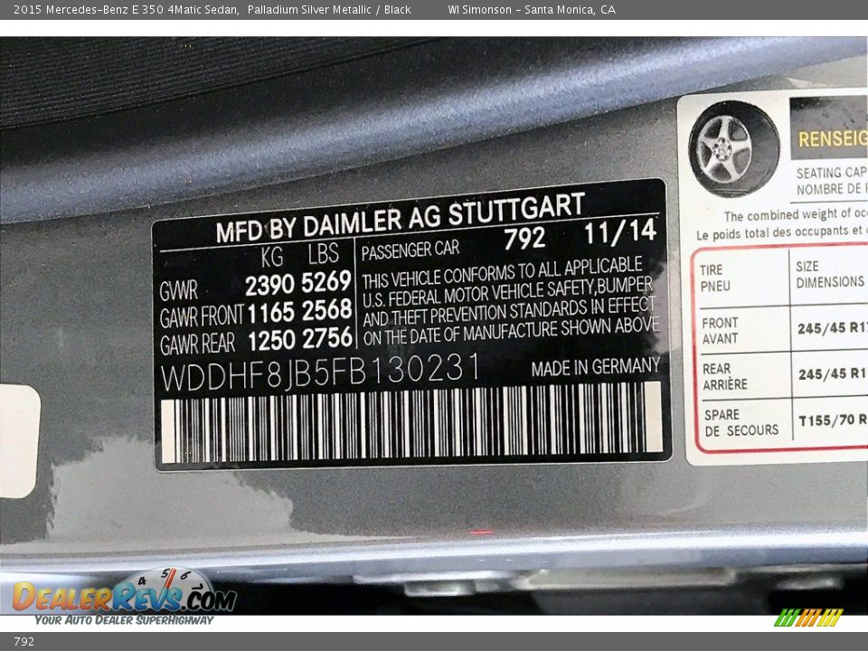 Mercedes-Benz Color Code 792 Palladium Silver Metallic