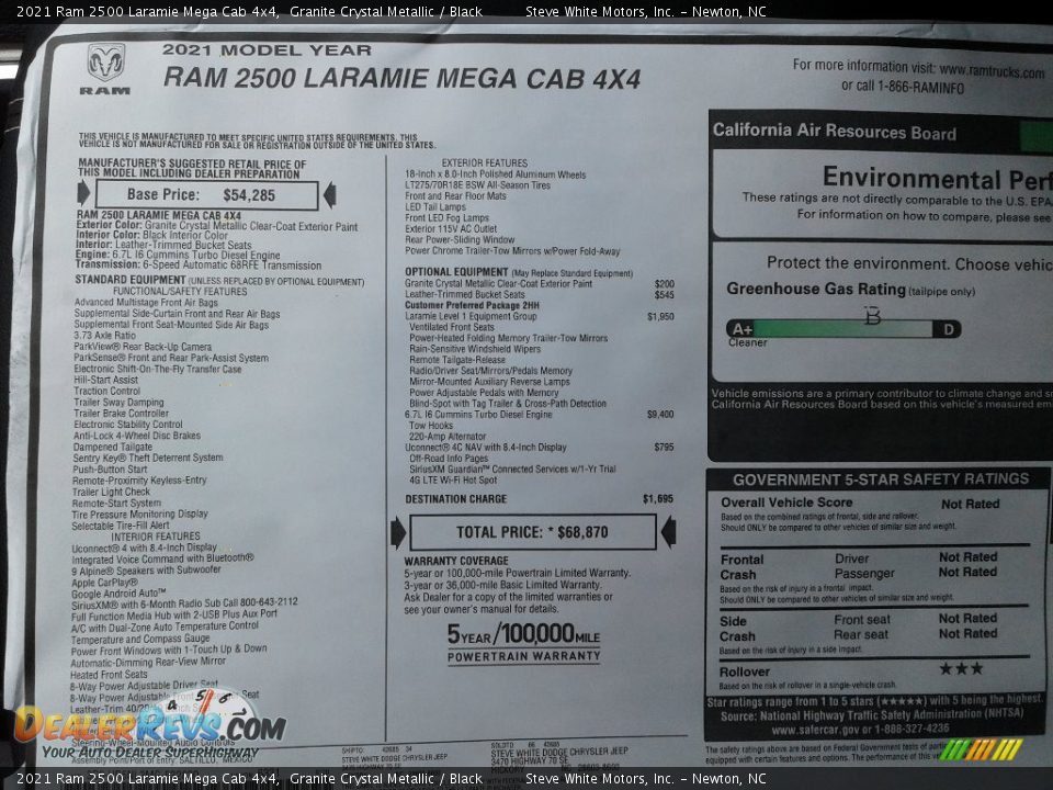 2021 Ram 2500 Laramie Mega Cab 4x4 Window Sticker Photo #34