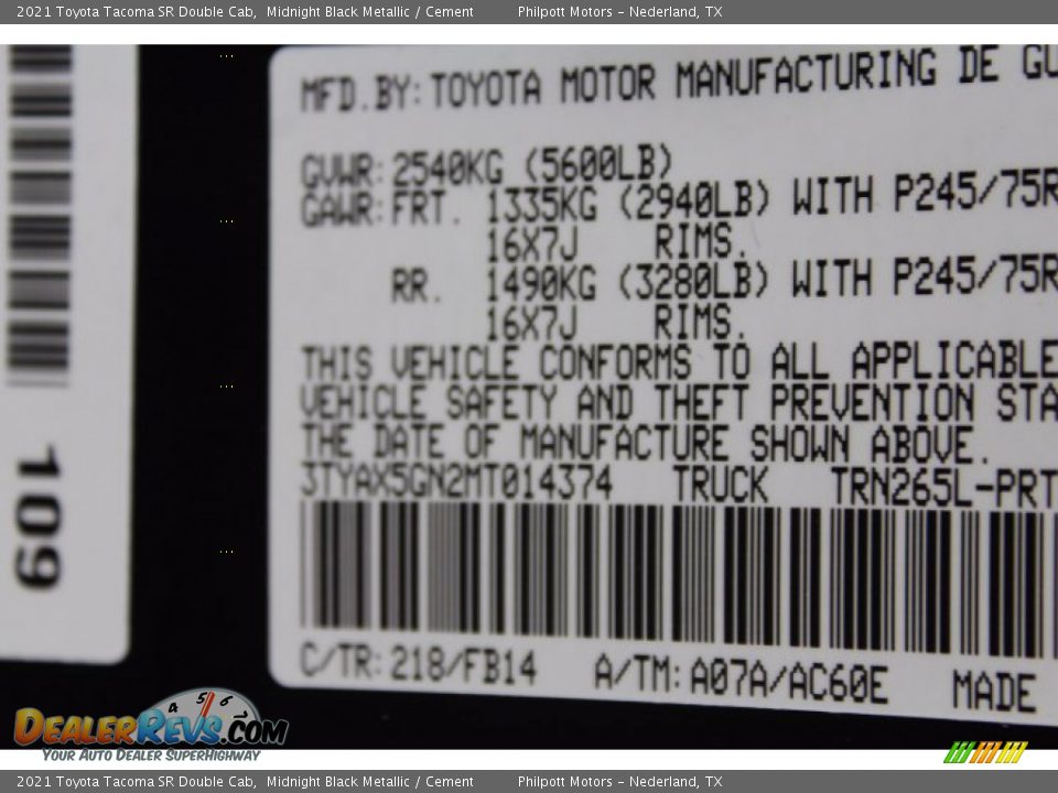 2021 Toyota Tacoma SR Double Cab Midnight Black Metallic / Cement Photo #23