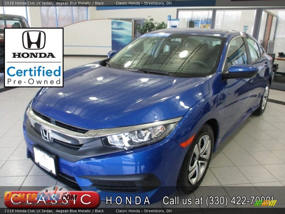 2018 Honda Civic LX Sedan Aegean Blue Metallic / Black Photo #1