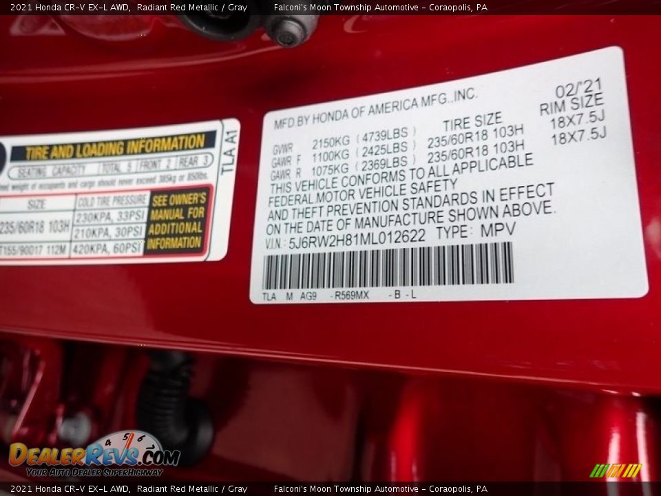 2021 Honda CR-V EX-L AWD Radiant Red Metallic / Gray Photo #12