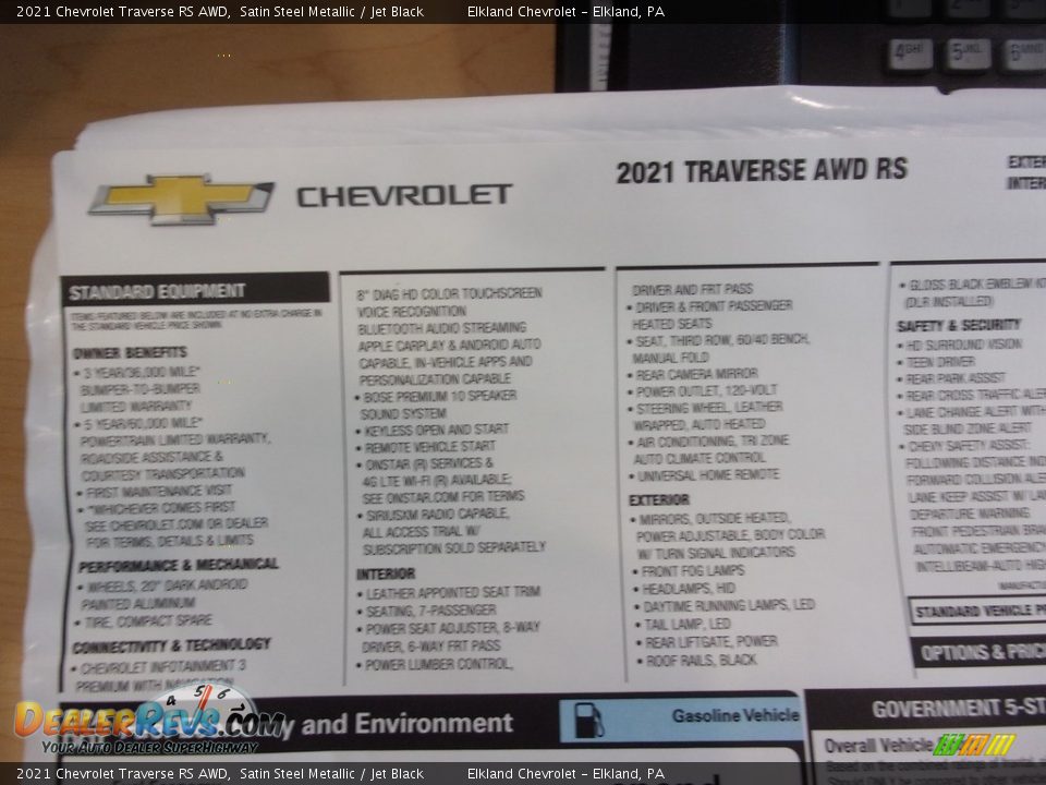 2021 Chevrolet Traverse RS AWD Satin Steel Metallic / Jet Black Photo #35