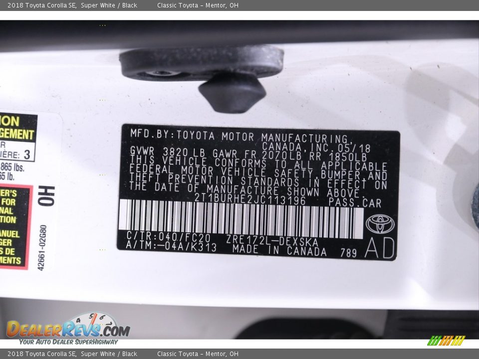 2018 Toyota Corolla SE Super White / Black Photo #22