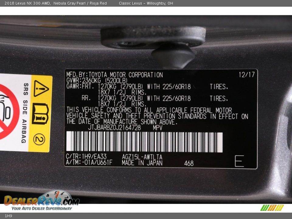 Lexus Color Code 1H9 Nebula Gray Pearl