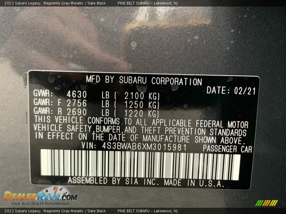2021 Subaru Legacy Magnetite Gray Metallic / Slate Black Photo #13