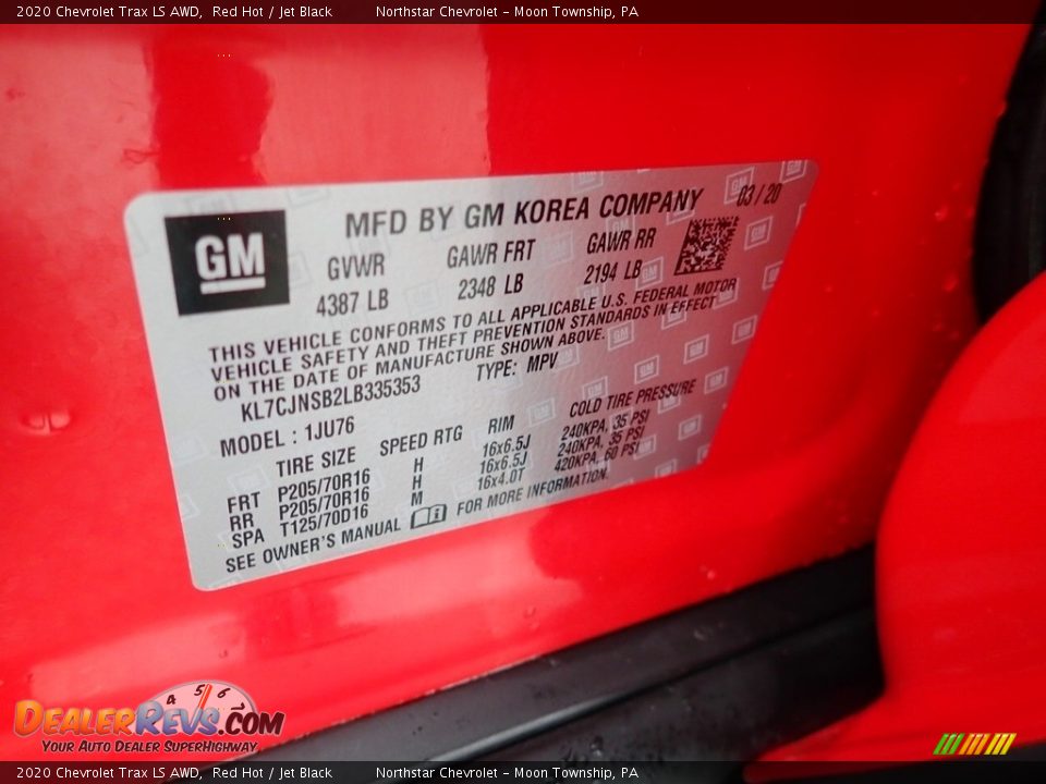 2020 Chevrolet Trax LS AWD Red Hot / Jet Black Photo #28