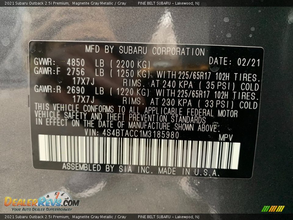 2021 Subaru Outback 2.5i Premium Magnetite Gray Metallic / Gray Photo #14
