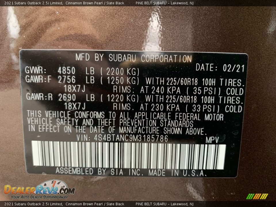 2021 Subaru Outback 2.5i Limited Cinnamon Brown Pearl / Slate Black Photo #14