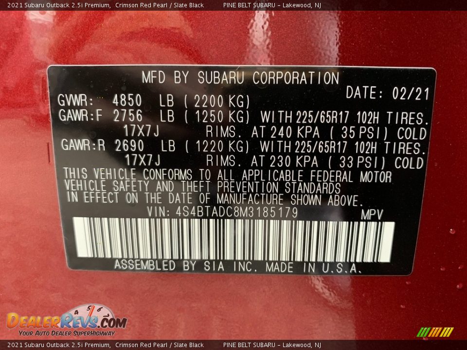 2021 Subaru Outback 2.5i Premium Crimson Red Pearl / Slate Black Photo #14