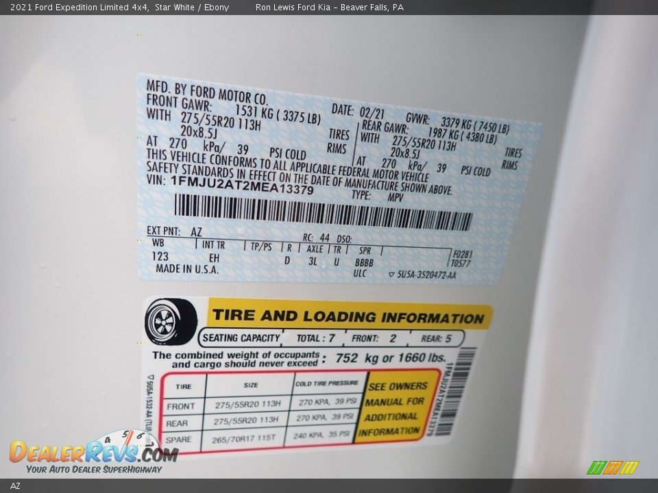 Ford Color Code AZ Star White