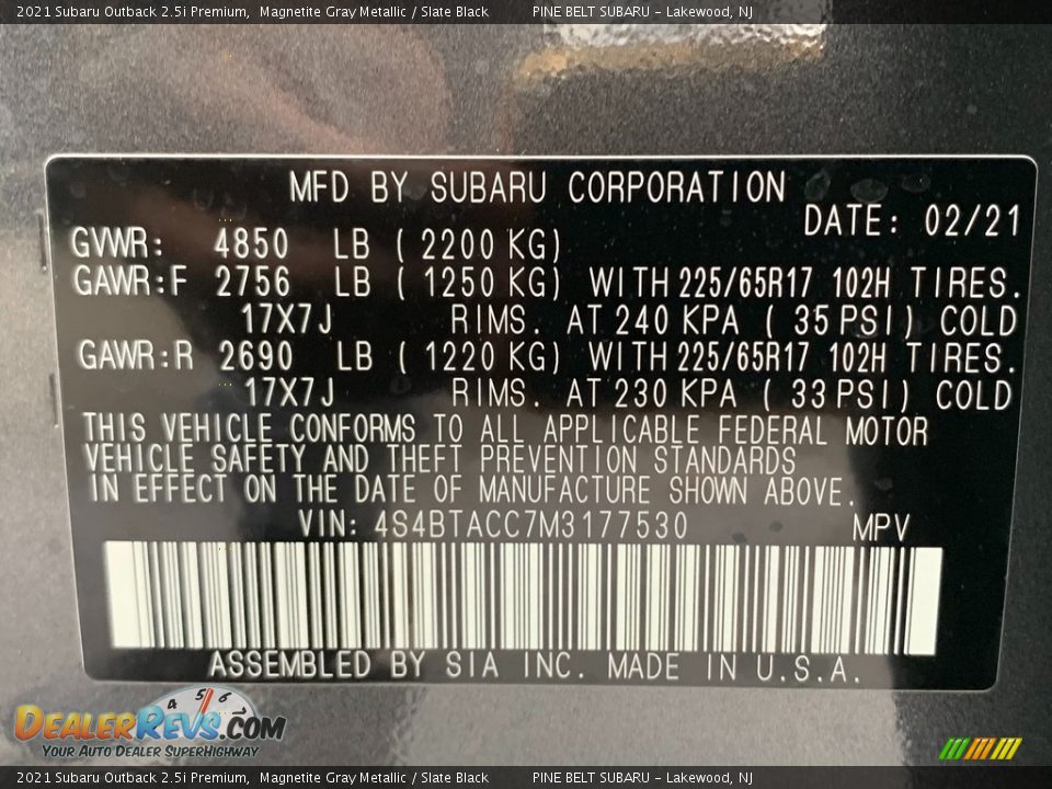 2021 Subaru Outback 2.5i Premium Magnetite Gray Metallic / Slate Black Photo #15
