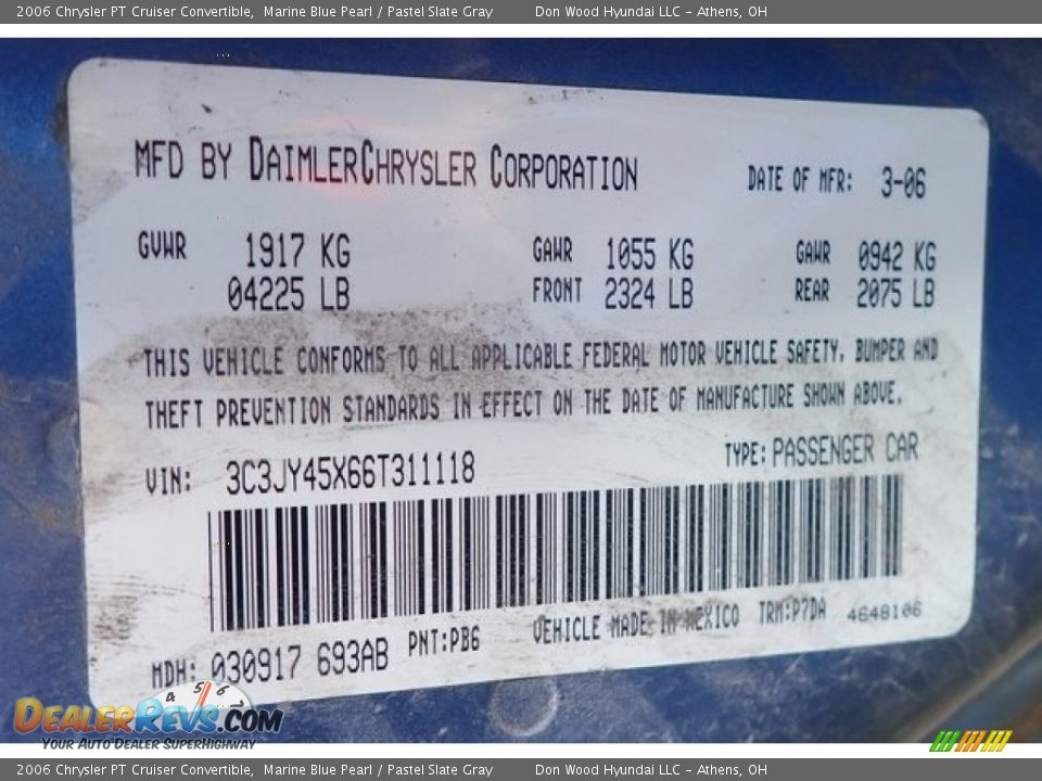 2006 Chrysler PT Cruiser Convertible Marine Blue Pearl / Pastel Slate Gray Photo #15