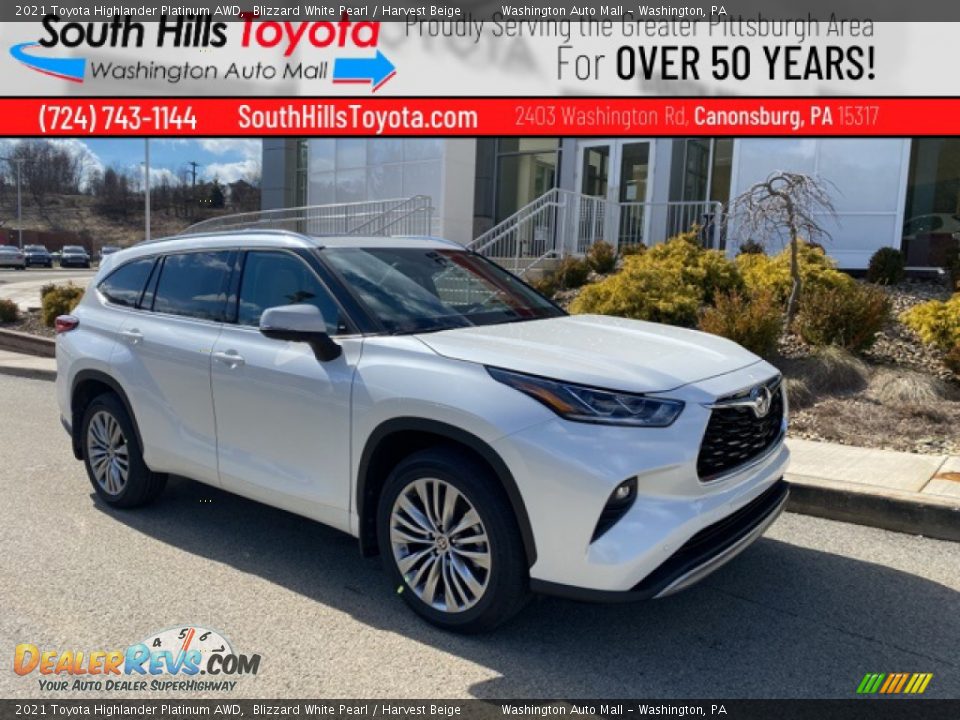 2021 Toyota Highlander Platinum AWD Blizzard White Pearl / Harvest Beige Photo #1