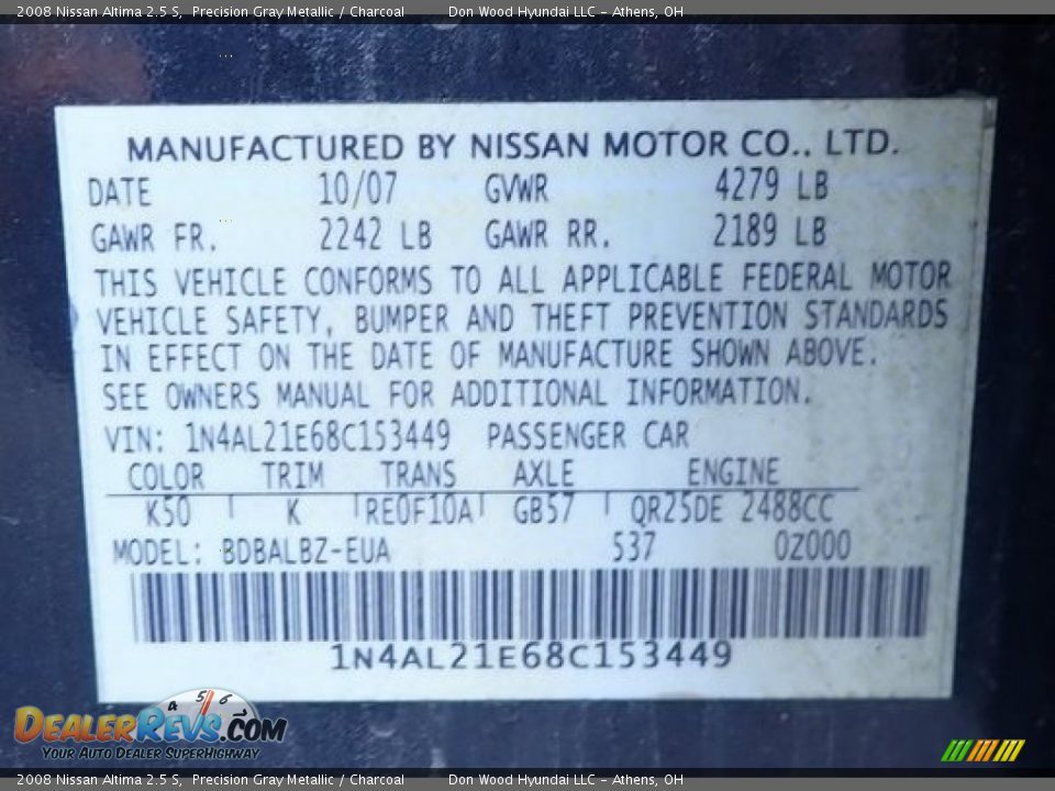 2008 Nissan Altima 2.5 S Precision Gray Metallic / Charcoal Photo #14