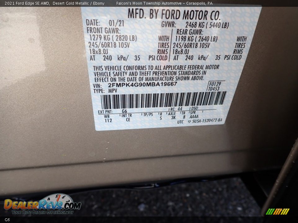 Ford Color Code G6 Desert Gold Metallic