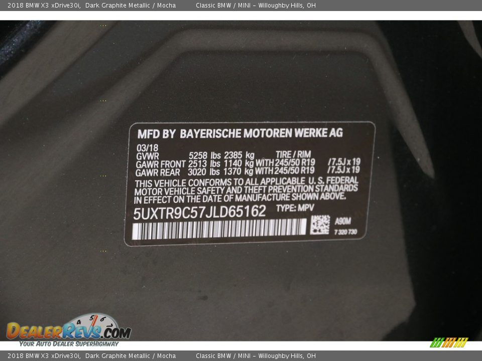 2018 BMW X3 xDrive30i Dark Graphite Metallic / Mocha Photo #28