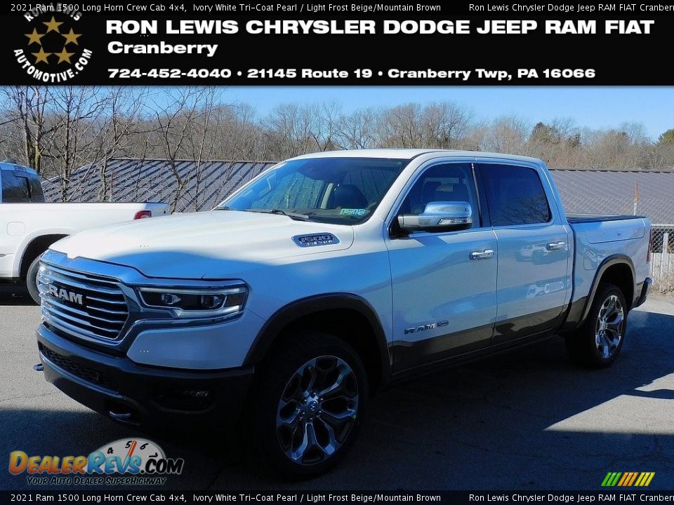 2021 Ram 1500 Long Horn Crew Cab 4x4 Ivory White Tri-Coat Pearl / Light Frost Beige/Mountain Brown Photo #1