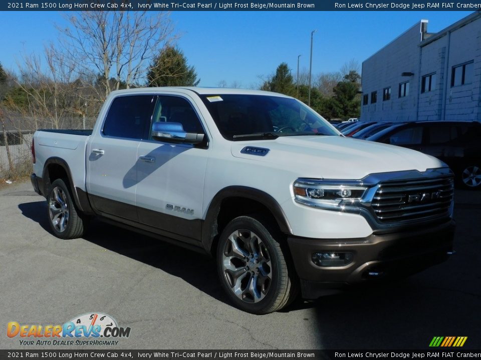 2021 Ram 1500 Long Horn Crew Cab 4x4 Ivory White Tri-Coat Pearl / Light Frost Beige/Mountain Brown Photo #3