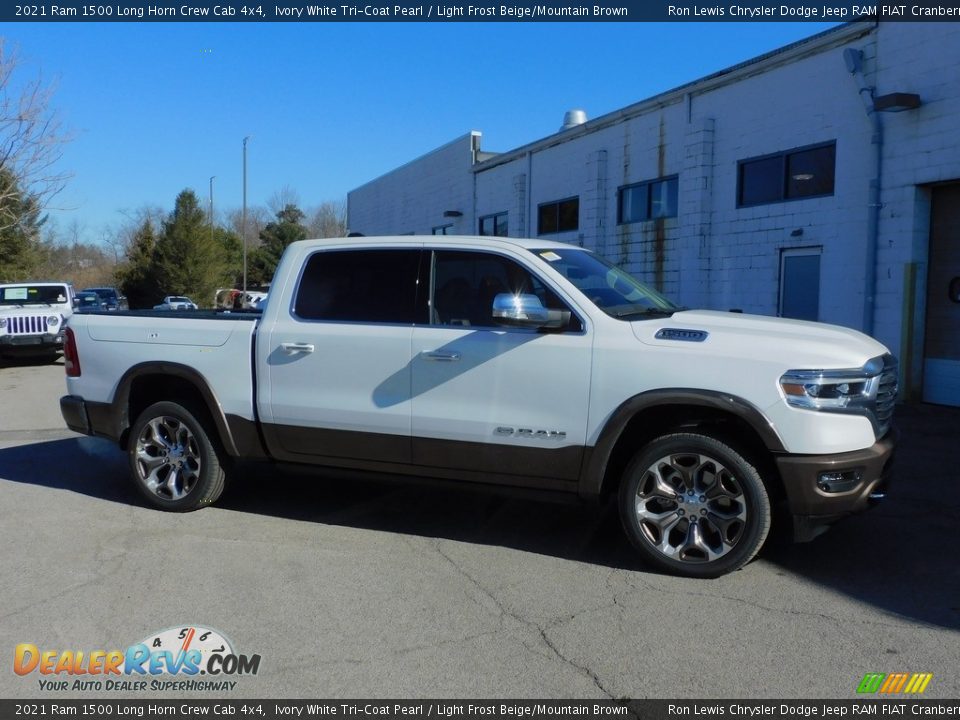 2021 Ram 1500 Long Horn Crew Cab 4x4 Ivory White Tri-Coat Pearl / Light Frost Beige/Mountain Brown Photo #4
