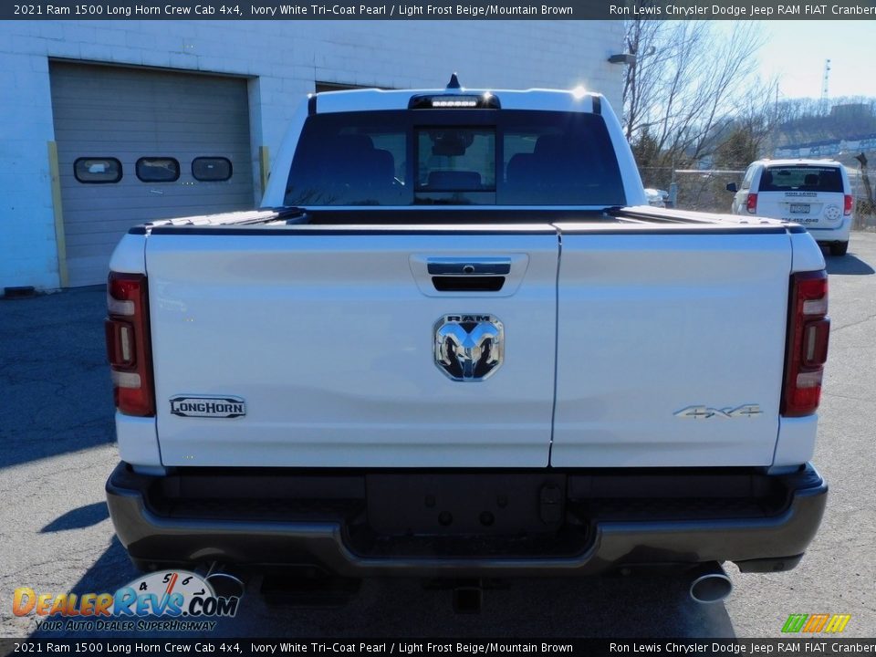 2021 Ram 1500 Long Horn Crew Cab 4x4 Ivory White Tri-Coat Pearl / Light Frost Beige/Mountain Brown Photo #6