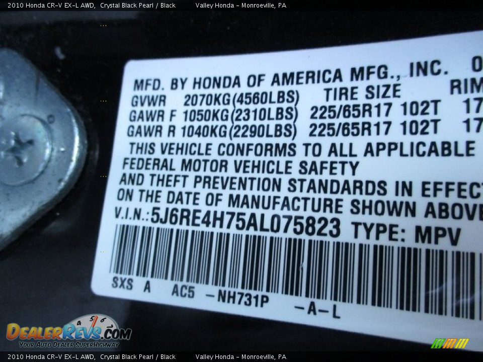 2010 Honda CR-V EX-L AWD Crystal Black Pearl / Black Photo #19