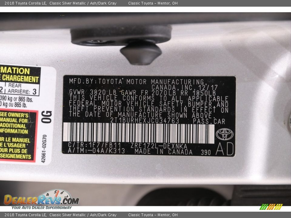 2018 Toyota Corolla LE Classic Silver Metallic / Ash/Dark Gray Photo #20