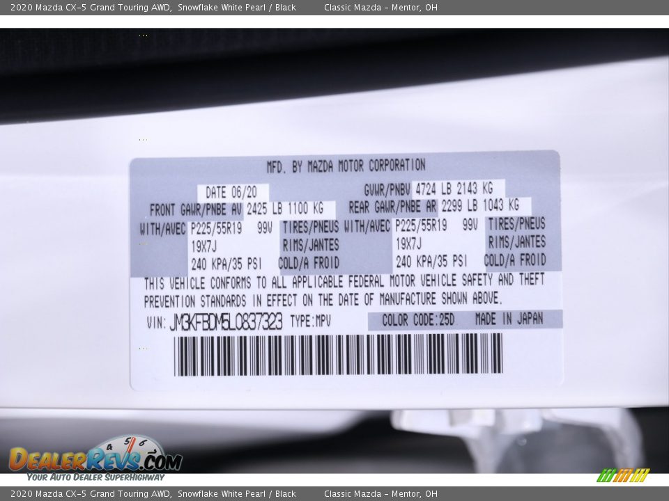 2020 Mazda CX-5 Grand Touring AWD Snowflake White Pearl / Black Photo #22