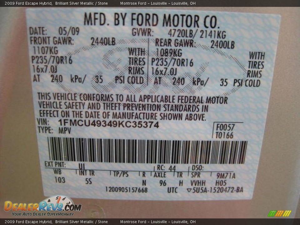 2009 Ford Escape Hybrid Brilliant Silver Metallic / Stone Photo #28