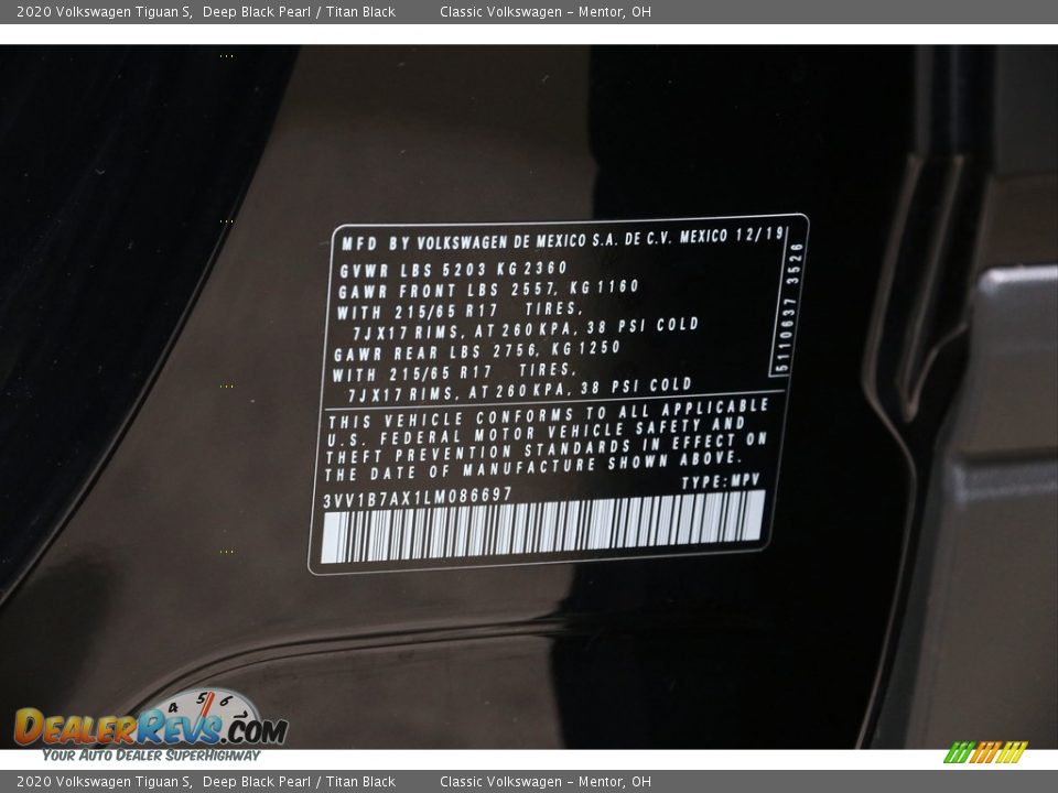 2020 Volkswagen Tiguan S Deep Black Pearl / Titan Black Photo #22