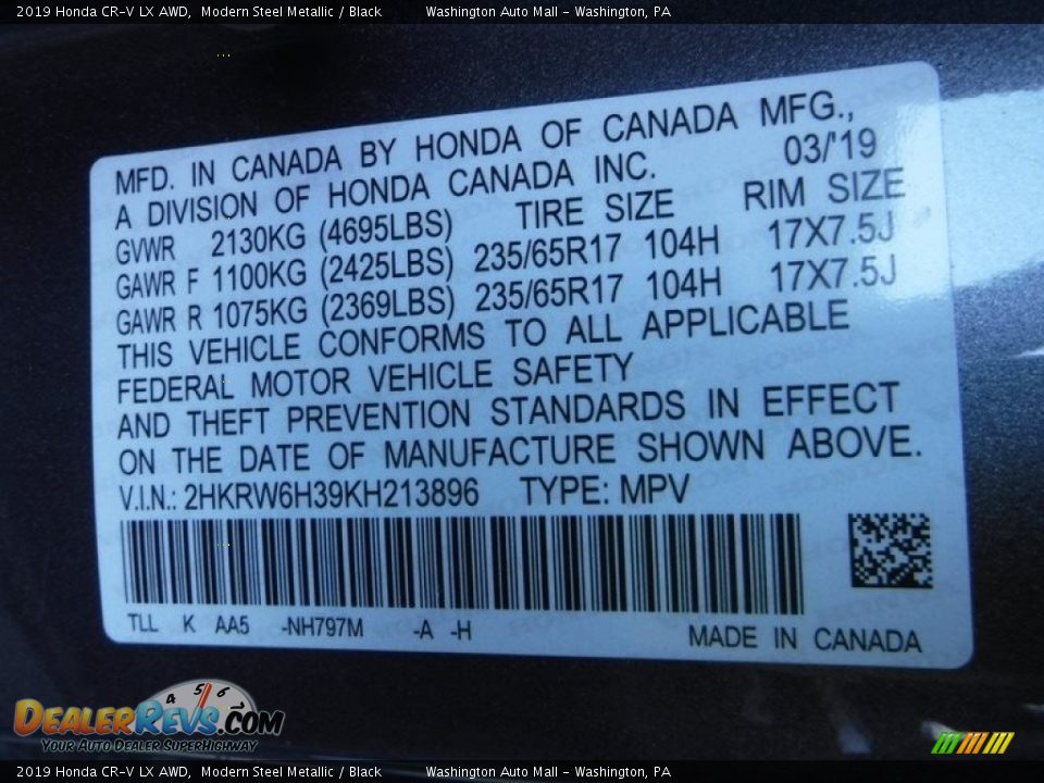 2019 Honda CR-V LX AWD Modern Steel Metallic / Black Photo #27