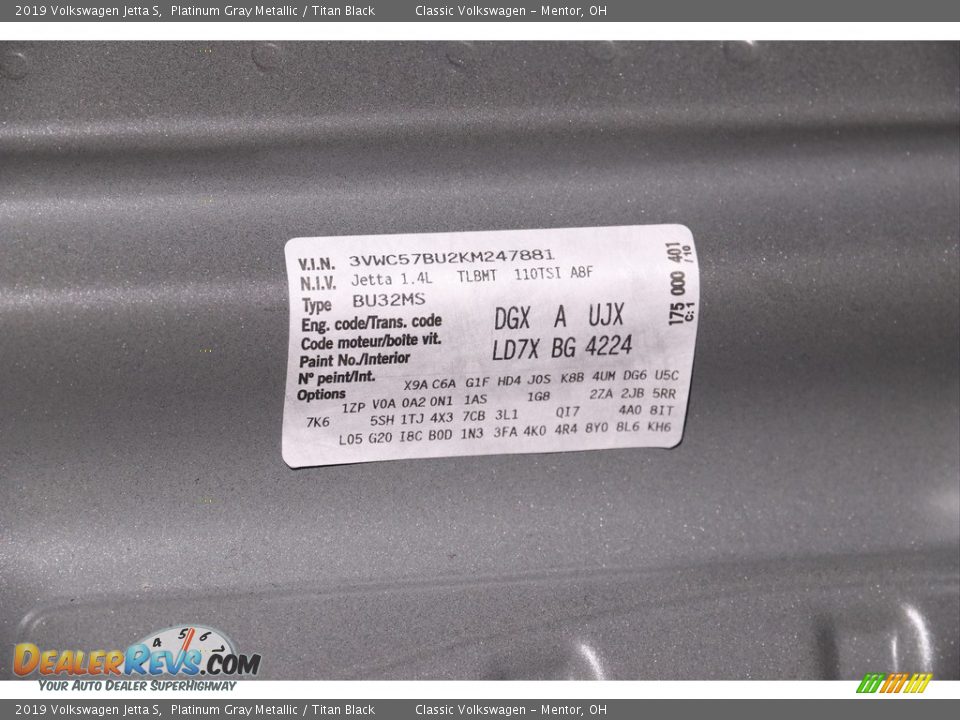 2019 Volkswagen Jetta S Platinum Gray Metallic / Titan Black Photo #21