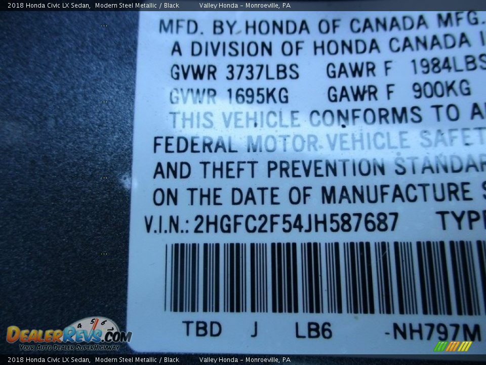 2018 Honda Civic LX Sedan Modern Steel Metallic / Black Photo #19