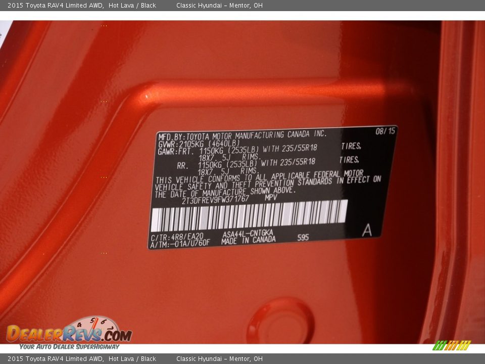 2015 Toyota RAV4 Limited AWD Hot Lava / Black Photo #22