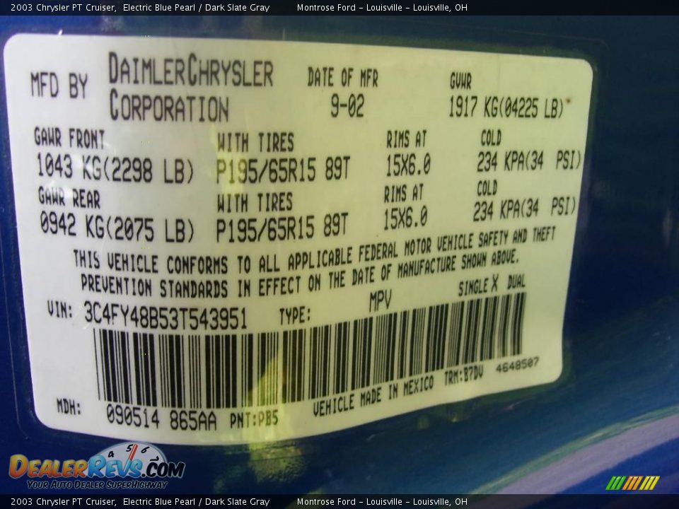 2003 Chrysler PT Cruiser Electric Blue Pearl / Dark Slate Gray Photo #20