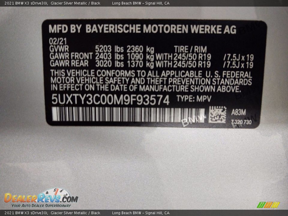 2021 BMW X3 sDrive30i Glacier Silver Metallic / Black Photo #26
