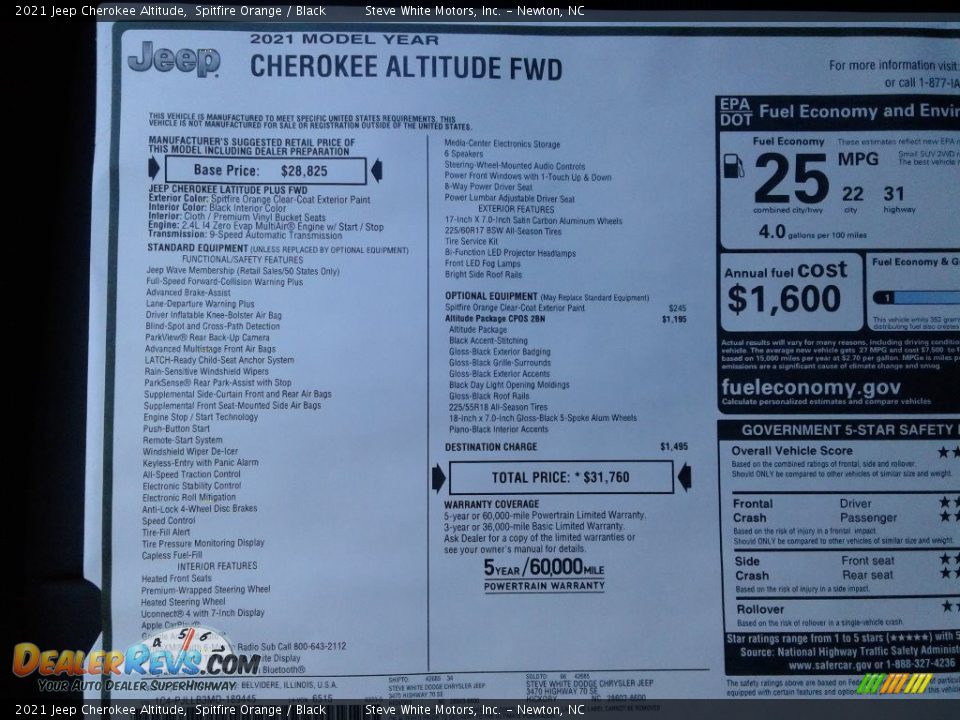 2021 Jeep Cherokee Altitude Window Sticker Photo #30