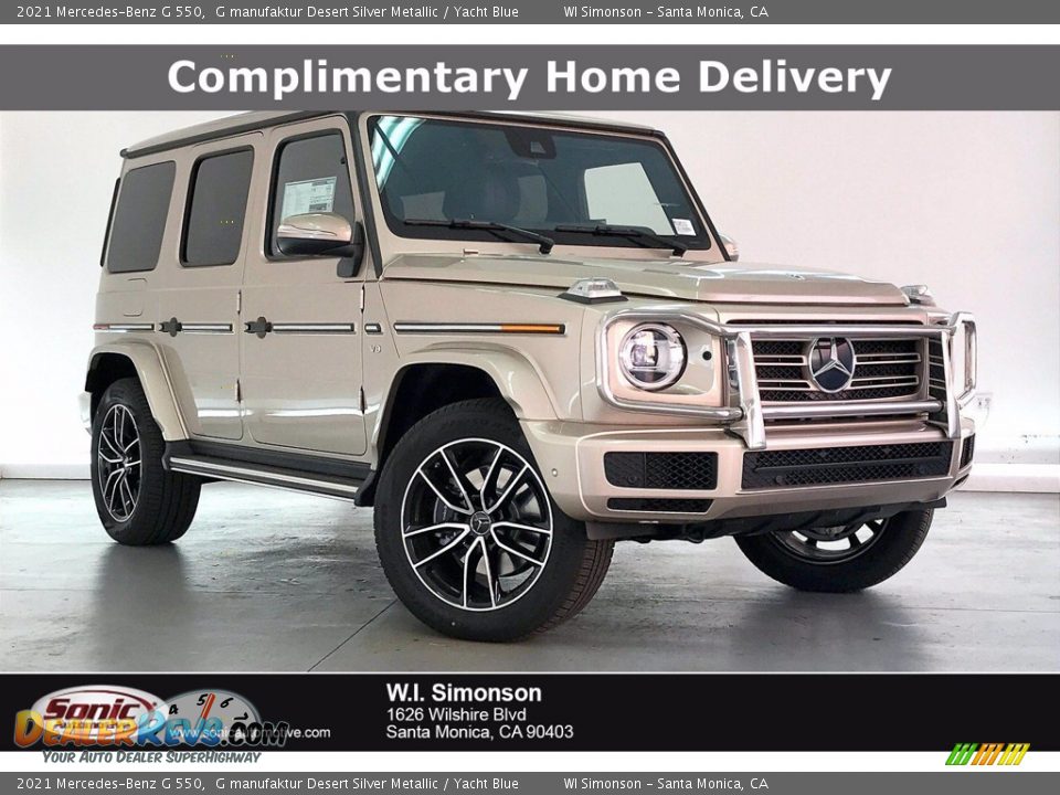 2021 Mercedes-Benz G 550 G manufaktur Desert Silver Metallic / Yacht Blue Photo #1