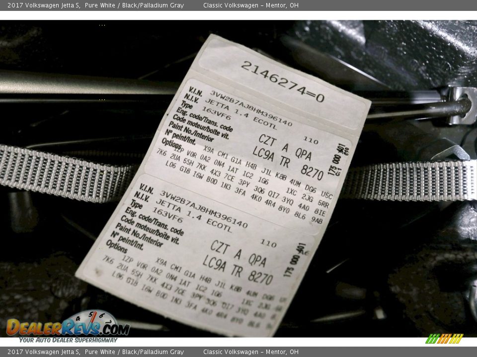 2017 Volkswagen Jetta S Pure White / Black/Palladium Gray Photo #20