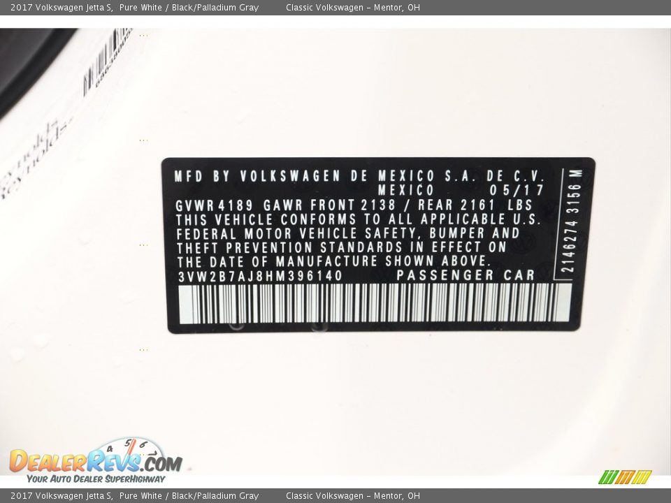 2017 Volkswagen Jetta S Pure White / Black/Palladium Gray Photo #21