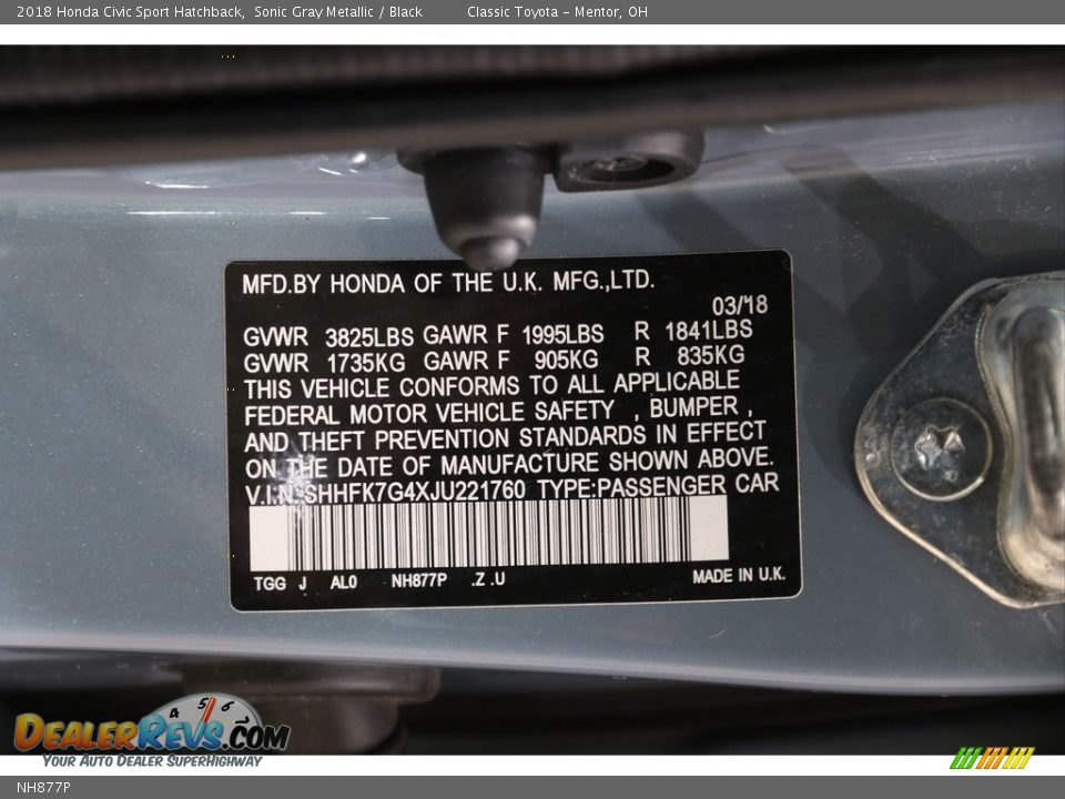 Honda Color Code NH877P Sonic Gray Metallic